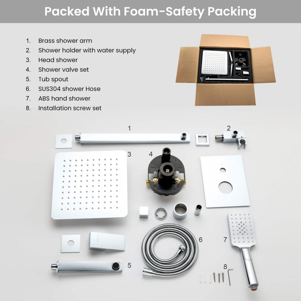 Cube Pressure 3-Function Shower System, Rough-In Valve, Chrome