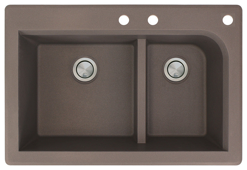 Radius 33" silQ Granite Double Bowl Kitchen Sink with 3 Holes in Espresso