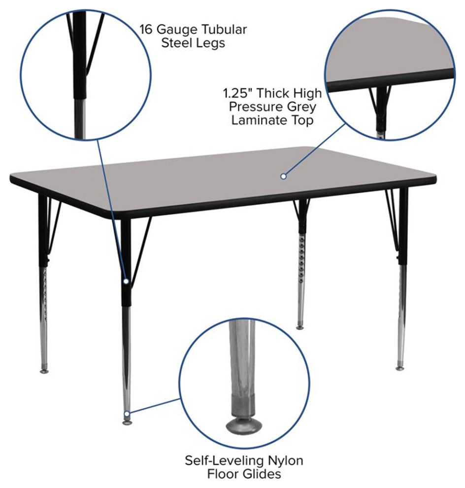 24''Wx60''L Gray Hp Laminate Activity Table-Adjustable Legs