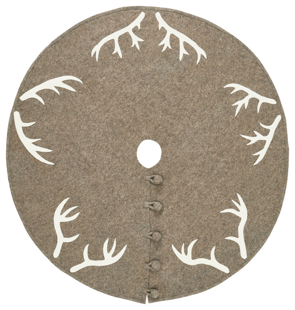 Handmade Felt Christmas Tree Skirt -Antlers on Gray, 60"
