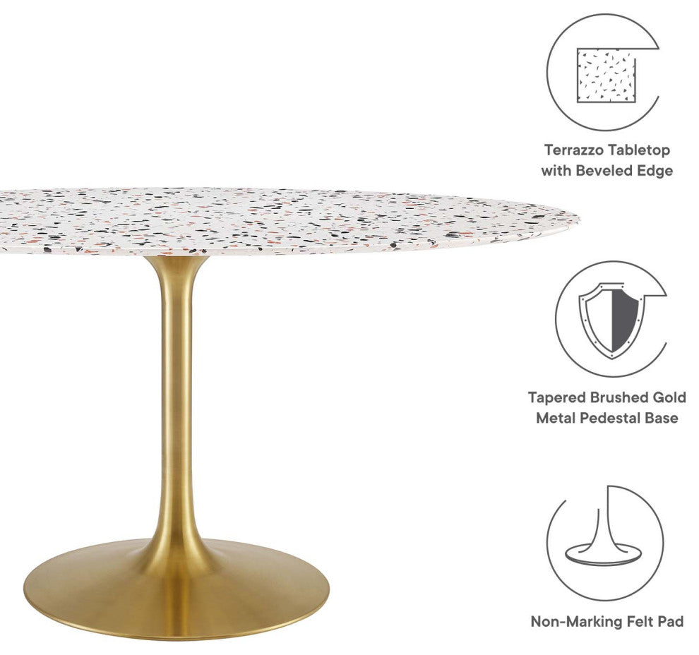 Lippa 60" Oval Terrazzo Dining Table, Gold White