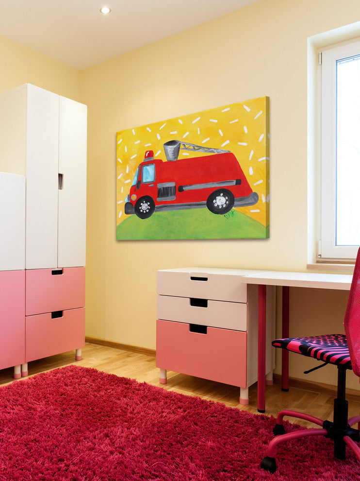Marmont Hill, "Transport Fire Engine" by Nicola Joyner on Wrapped Canvas, 24x16