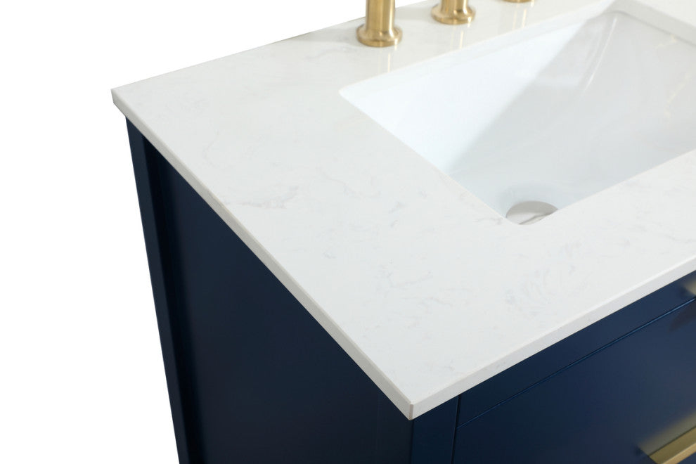 30" Single Bathroom Vanity, Blue, With Backsplash