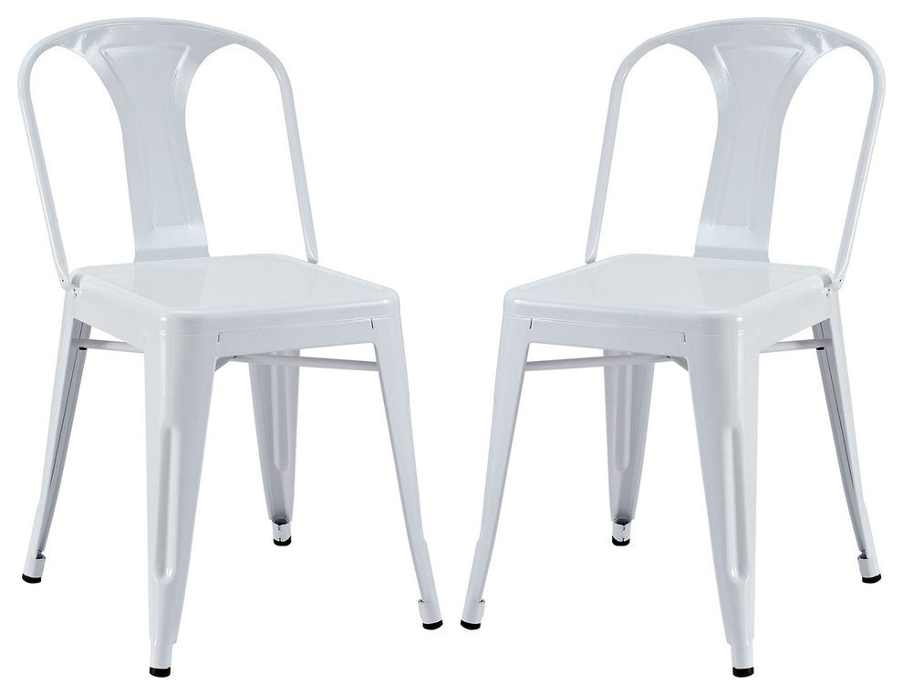 Modern Contemporary Kitchen Metal Dining Side Chair Set of 2 White