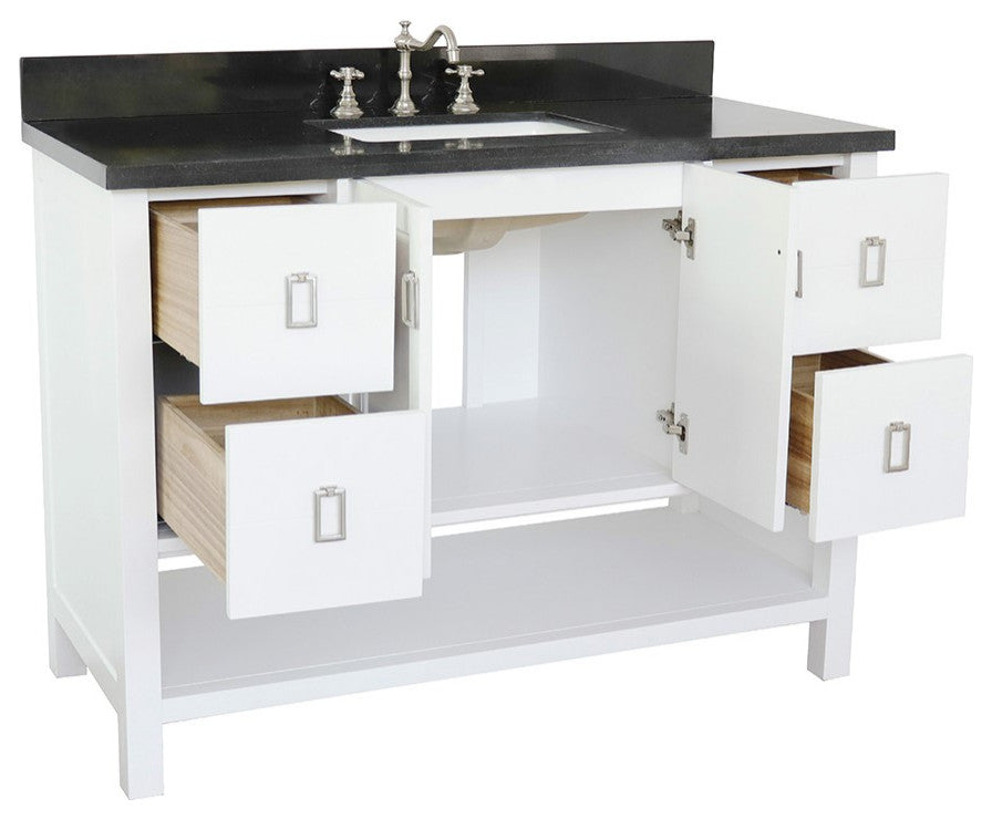 49" Single Vanity, White Finish With Black Galaxy Top