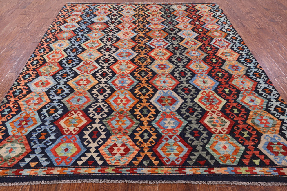 8' 8" X 10' 1" Wool On Wool Flat Weave Kilim Reversible Rug Q9458