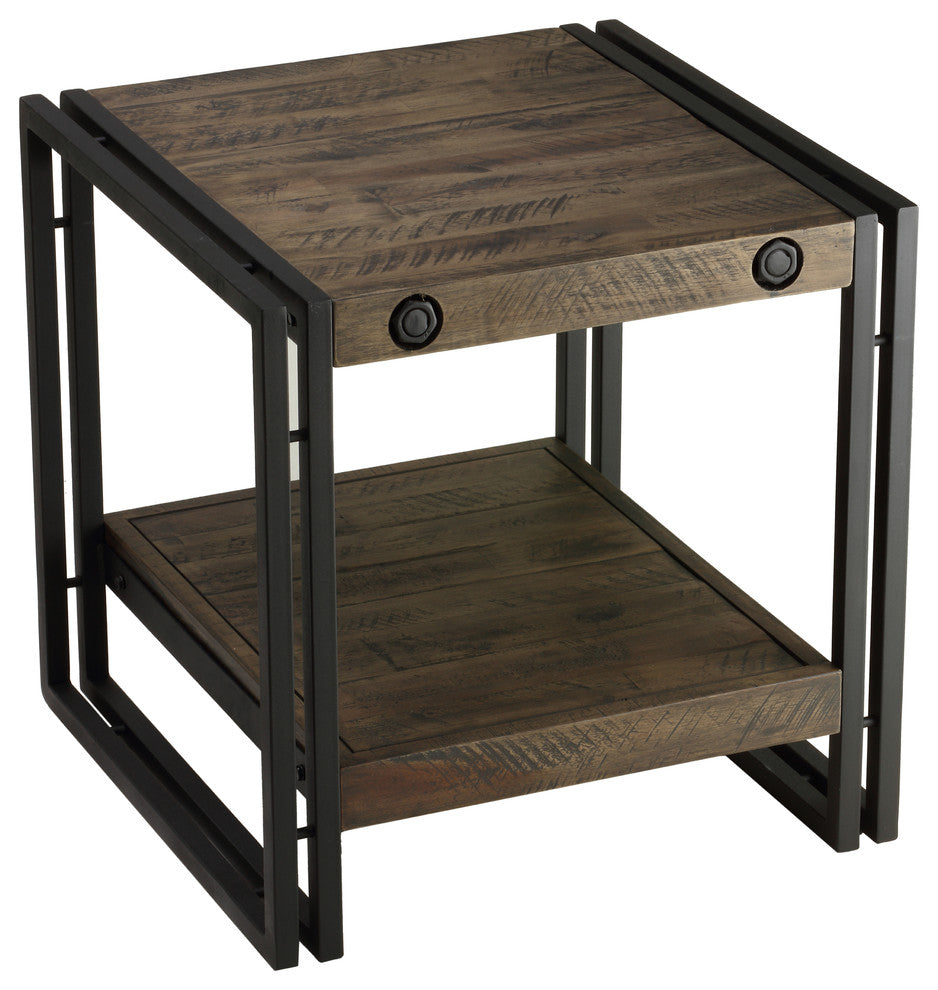 Cortesi Home Penni End Table, Solid Wood with Black Metal Frame, Dark Grey