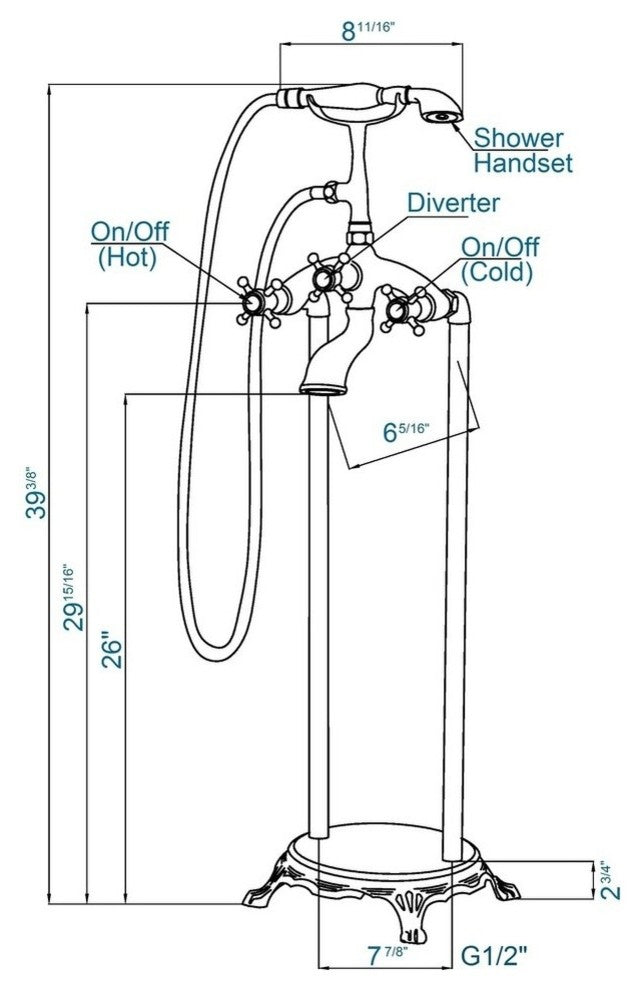 ADM Freestanding Tub Filler Handheld Shower Spray, Chrome Finish, 59" Hose