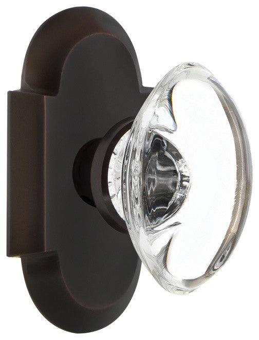 Cottage Plate Privacy Oval Clear Crystal Glass Knob, Timeless Bronze