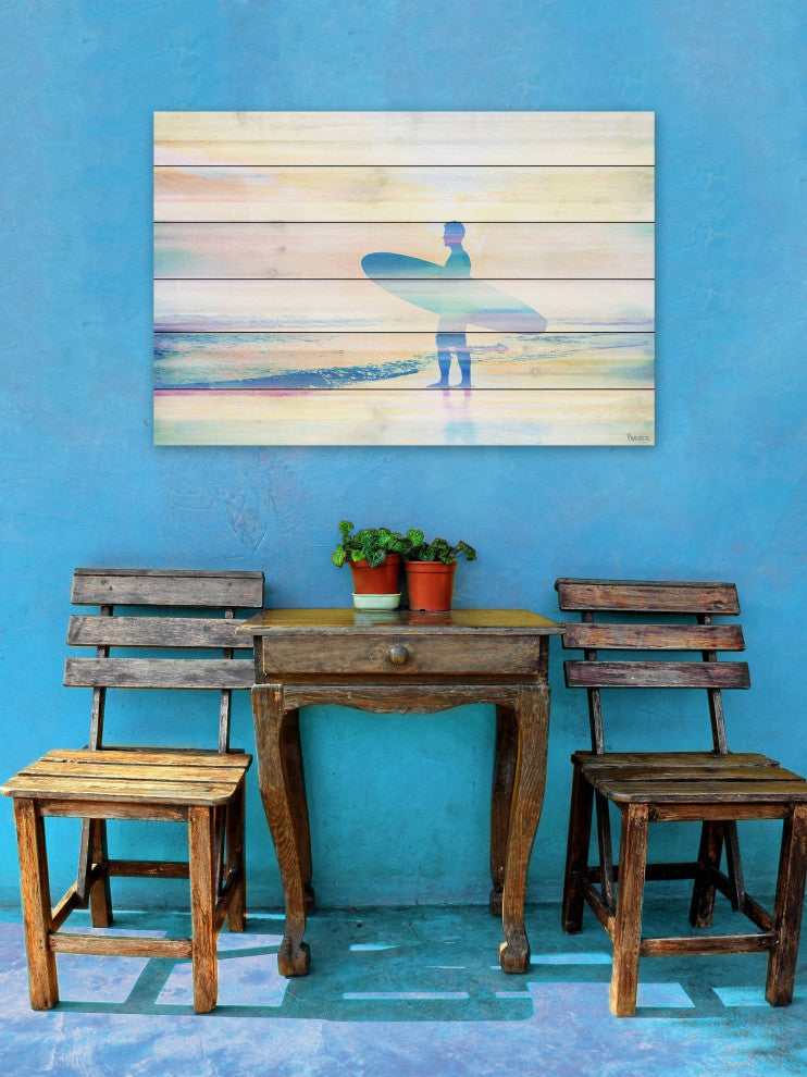 "Faded Surf" Print on White Wood, 36"x24"