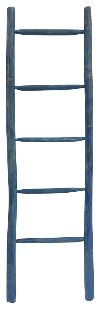 66"H Teak Log Ladder, Rustic Blue Finish
