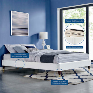 Harlow Queen Performance Velvet Platform Bed Frame White