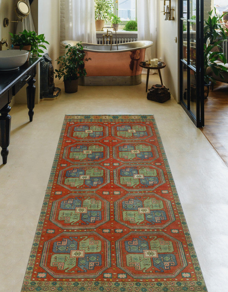 Fine Vintage Distressed Ayobunmi Rust/Beige Runner, 4'4 x 10'7