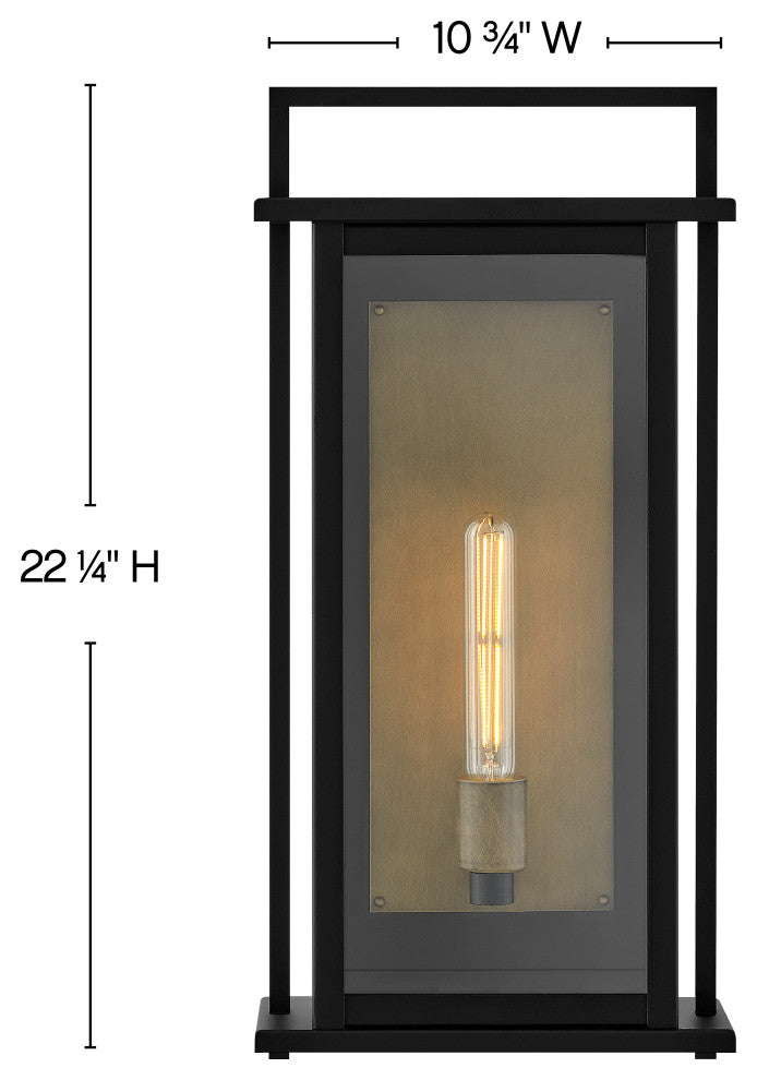 Hinkley Langston 22.25" Large Outdoor Wall Mount Lantern, Black+Burnished Bronze