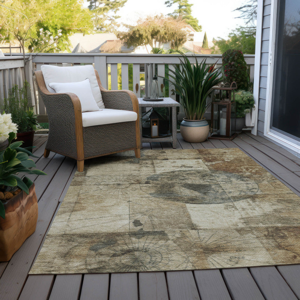 Machine Washable Indoor/Outdoor Chantille ACN1905 Taupe 10' x 14' Rug