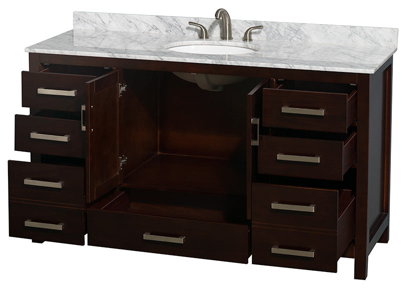 Wyndham WCS141460SESCMUNOMXX Espresso 60 Inch Wood Vanity with Oval Sink