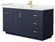 60"SGL Bathroom Vanity Dark Blue, White Cult. Marble Countertop, Sink, Gold Trim