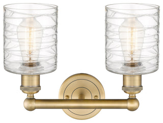 Edison Cobbleskill 2-Light 14" Vanity Light, Brushed Brass With Deco Swirl Shade
