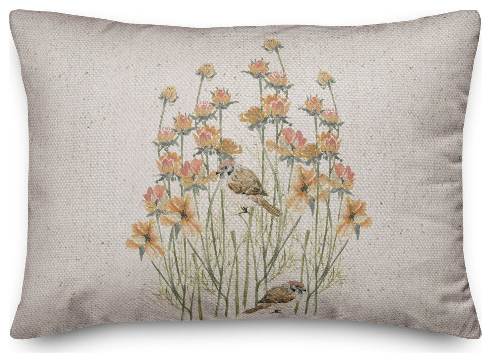 Birds, Flowers Peach Pillow 14x20 Spun Poly Pillow