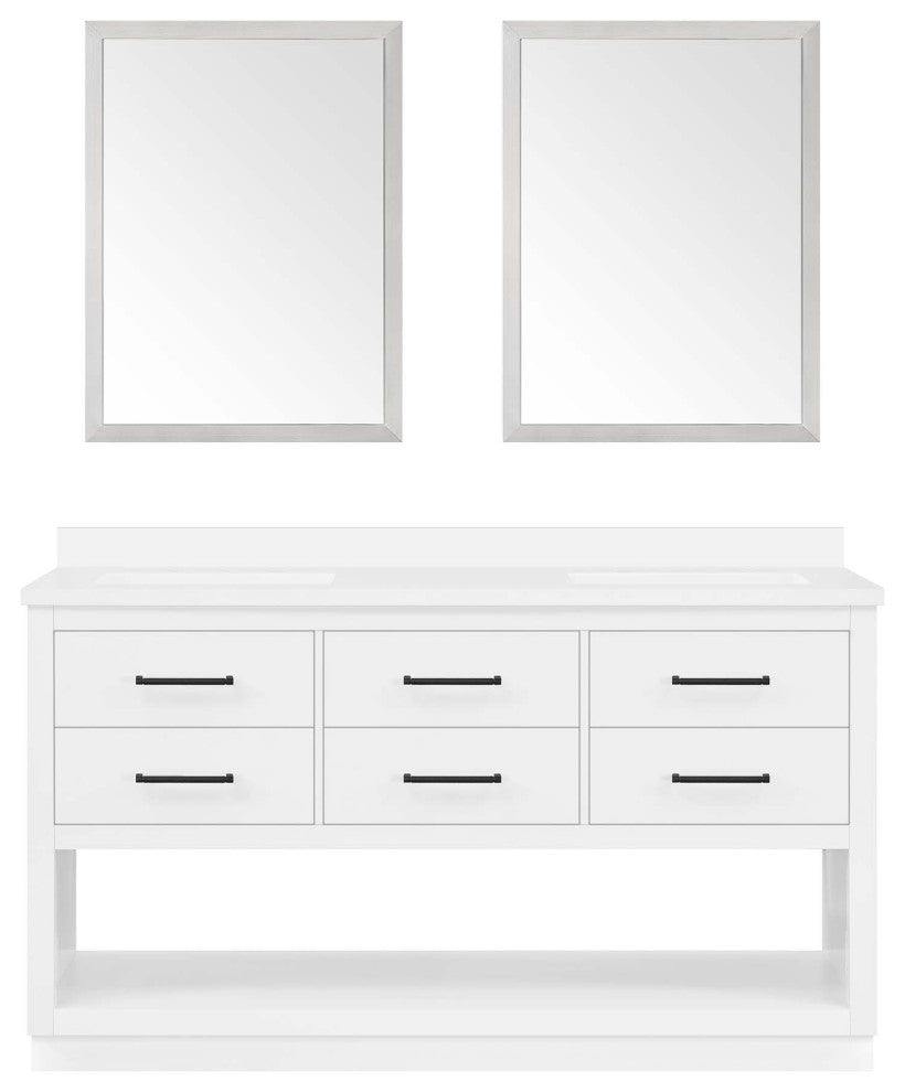 Ove Decors Rider 60" Double Sink Bathroom Vanity, White With Black Hardware