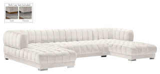 Gwen Biscuit Tufted Velvet Upholstered 3 Piece Sectional, Cream