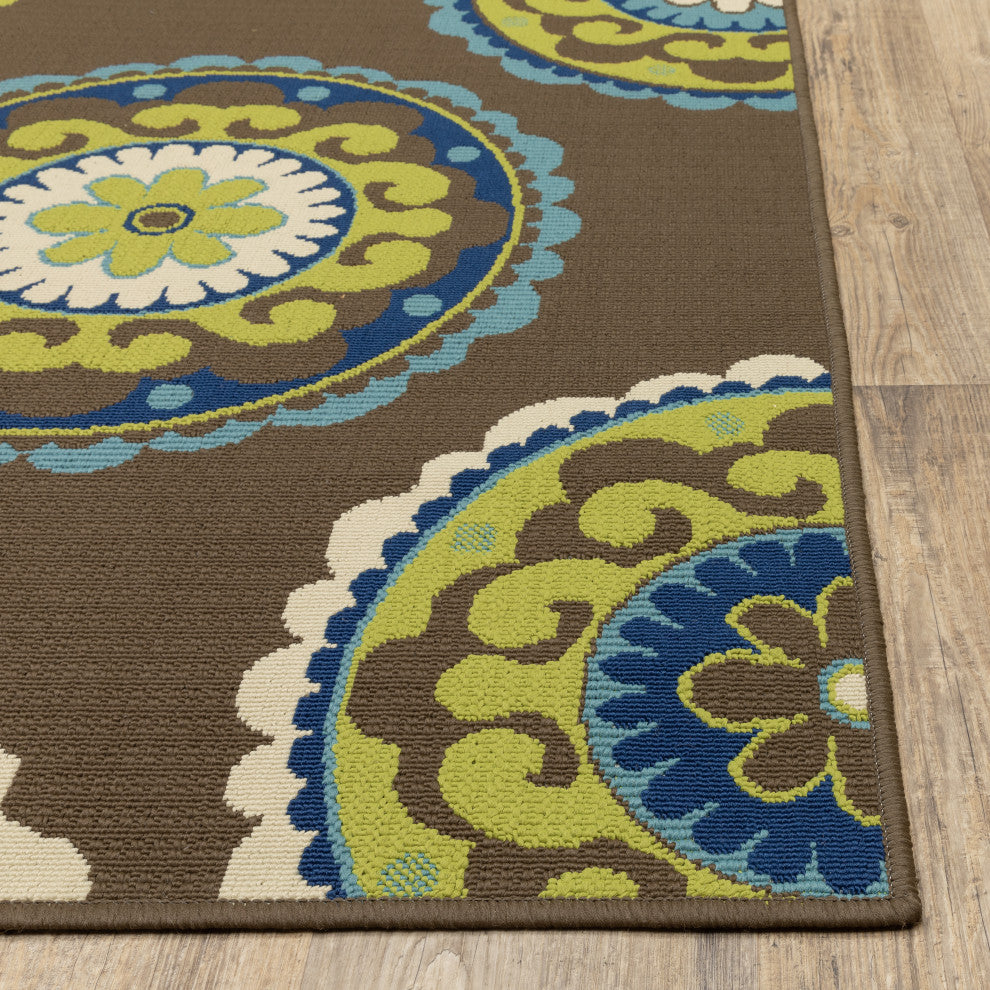 Oriental Weavers Caspian Brown/Green Medallion Indoor/Outdoor Rug 8'6"X13'