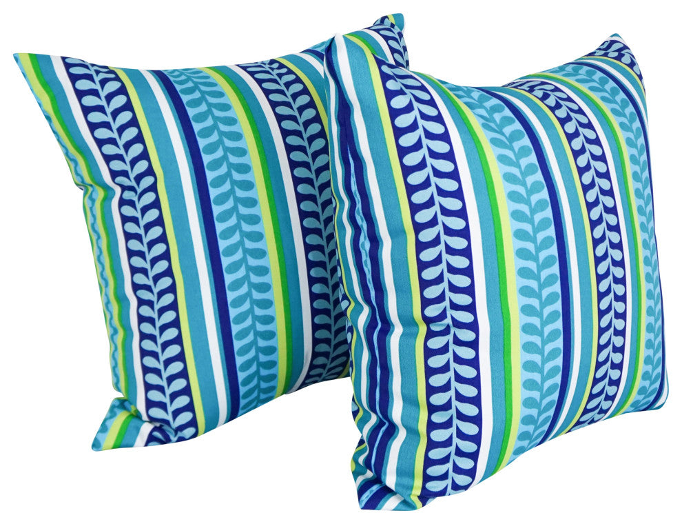 Outdoor Patterned Spun Polyester 25" Jumbo Throw Pillows, Set of 2, Pike Azure