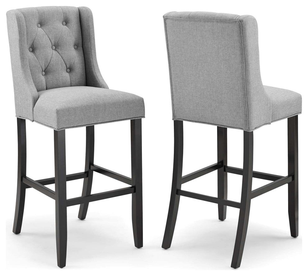Baronet Bar Stool Upholstered Fabric Set of 2 - Light Gray