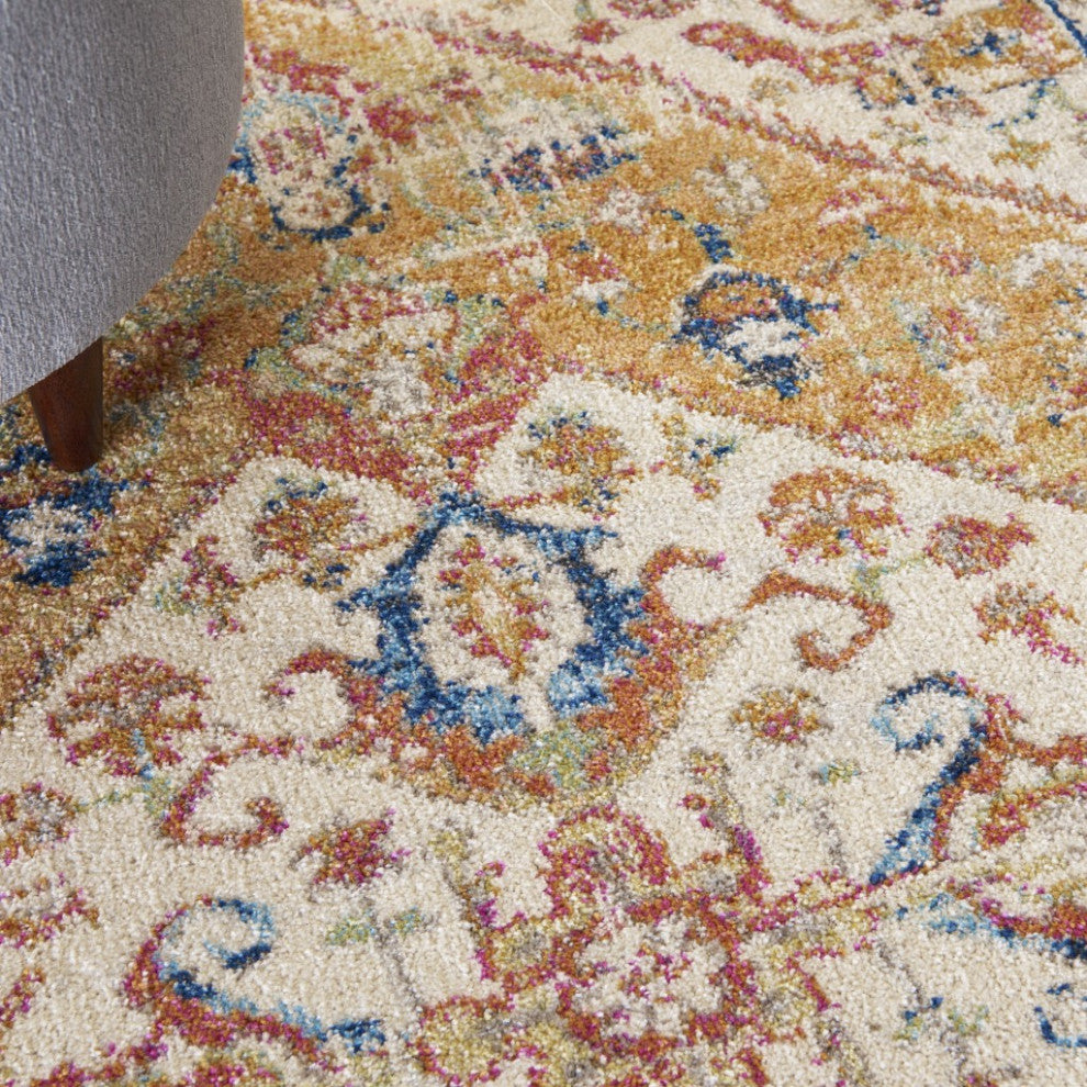 5' X 7' Yellow And Ivory Dhurrie Area Rug