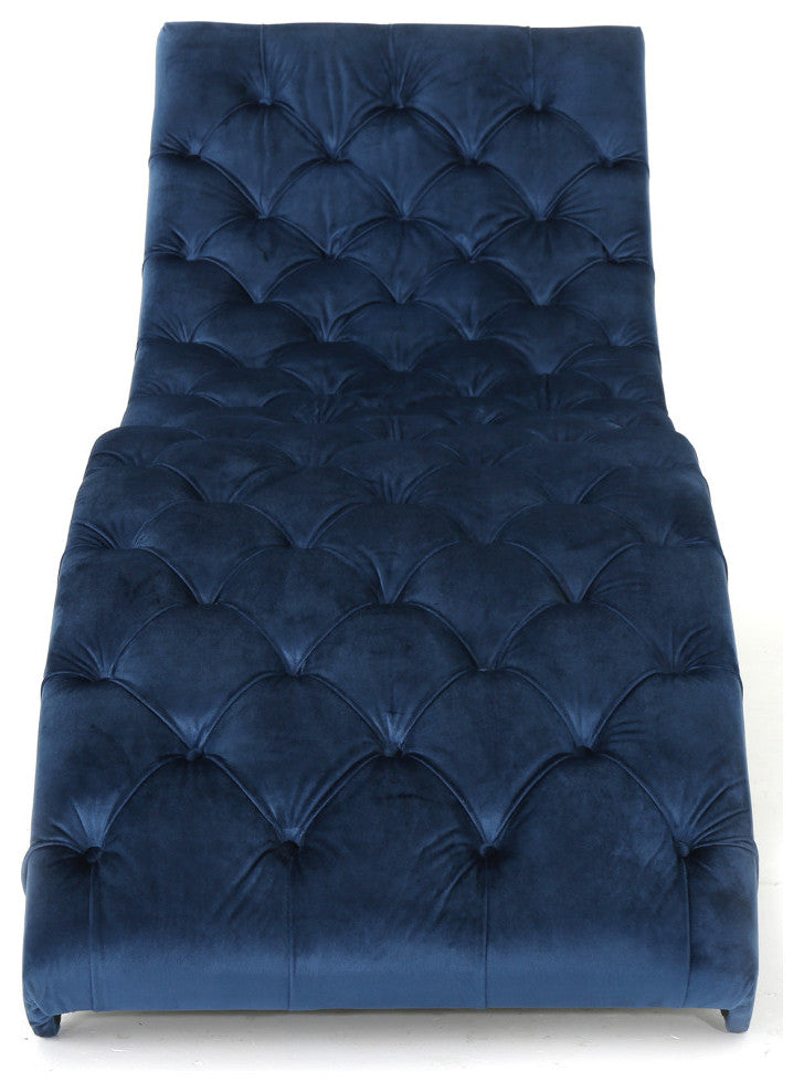 GDF Studio Garamond Tufted New Velvet Chaise Lounge, Cobalt