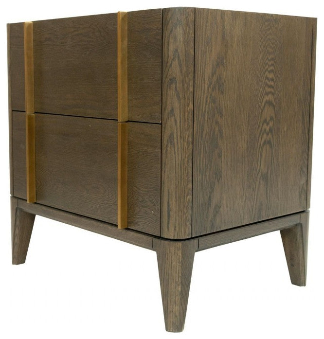 Mid Century Dark Brown and White Faux Marble With Two Drawers