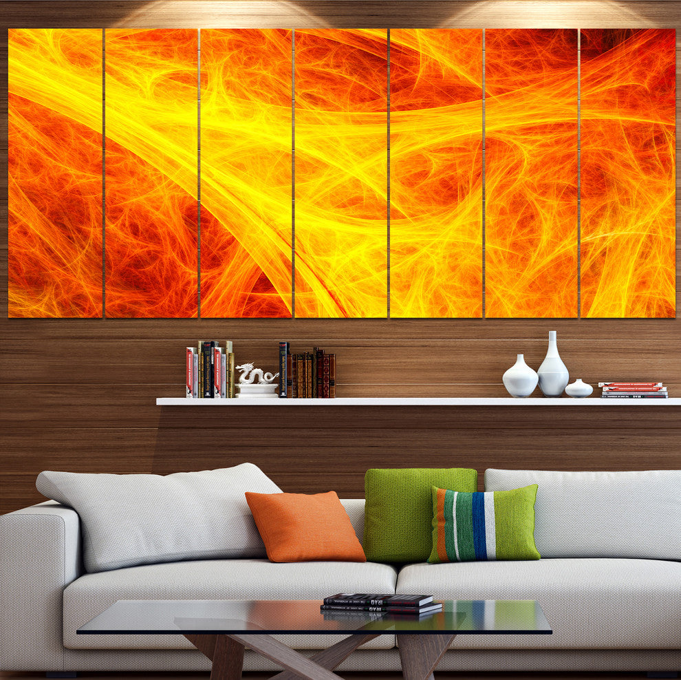 Orange Mystic Psychedelic Texture, Abstract Art on Canvas, 83"x32", 7 Panels
