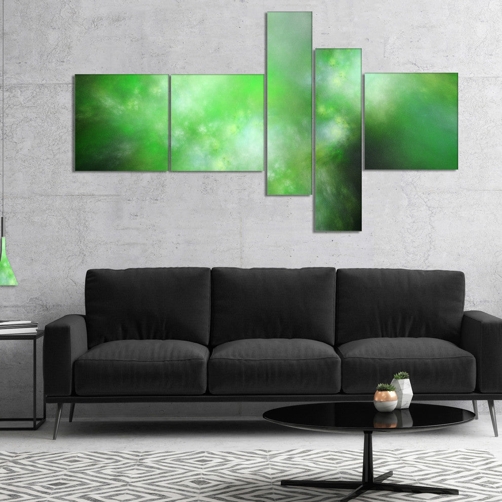 Green Blur Sky with Stars, Abstract Canvas Art Print, 60"x32", 5 panels