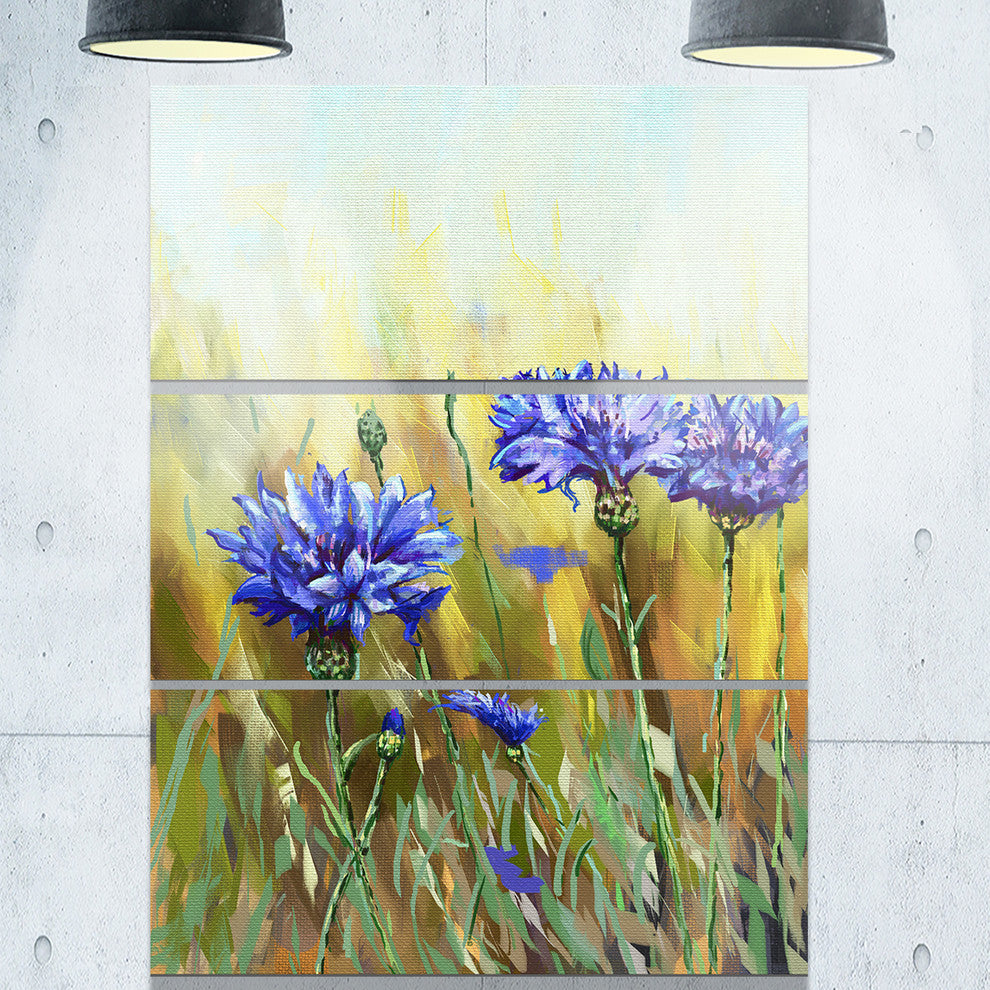 "Cornflowers in Full Bloom" Glossy Metal Wall Art, 3 Panels, 28"x36"