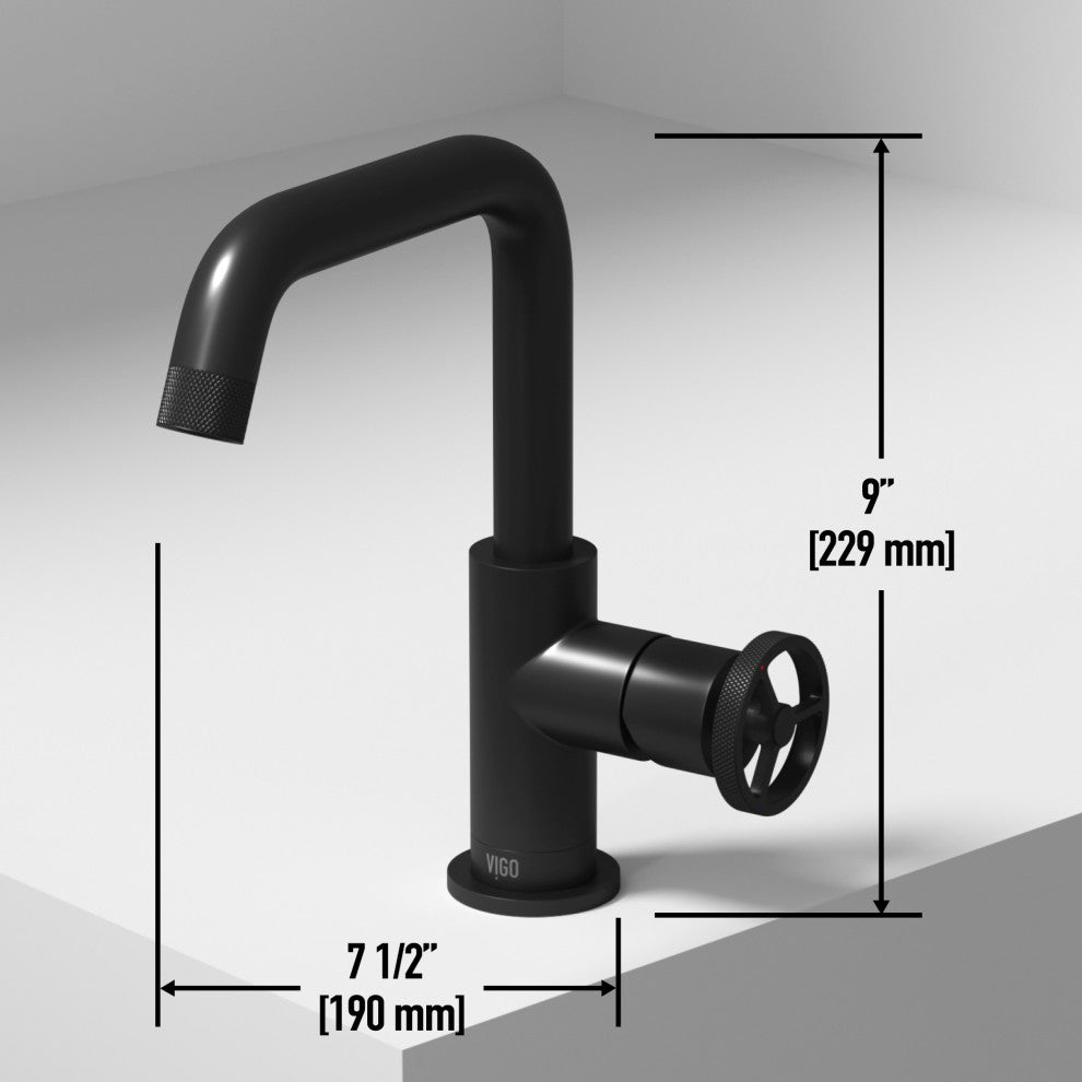 VIGO Cass 9" H Single Handle Single Hole Bathroom Faucet, Matte Black, Without Extras