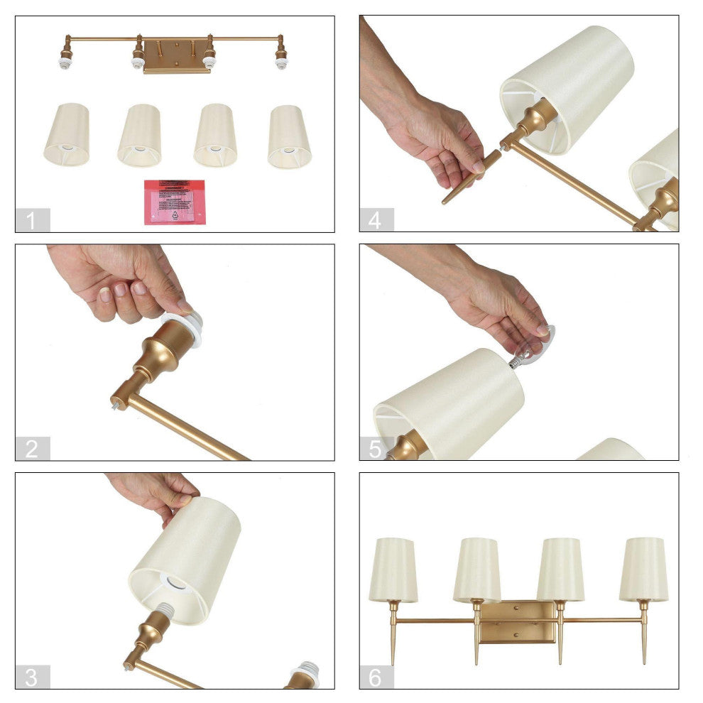LNC Glod Traditional Bathroom Vanity Light With Fabric Shade, 4 Lights