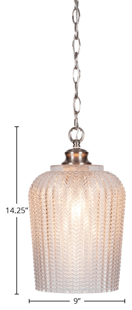 Cordova 1-Light Chain Hung Pendant, Brushed Nickel/Clear Textured