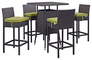 Convene 5-Piece Outdoor Wicker Rattan Pub Set, Espresso Peridot