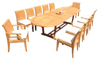 13-Piece Outdoor Teak Dining Set: 117" Masc Oval Extension Table, 12 Lagos Chair