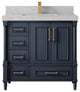 Aberdeen 36 Center Sink Bath Vanity in Hale Navy Blue  2" Pearl Gray