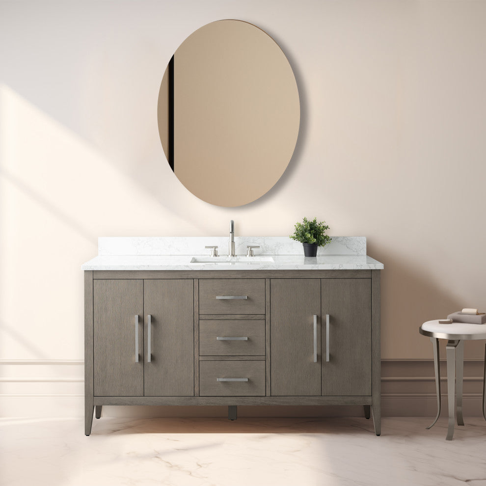 Vanity Art Bathroom Vanity With Sink, Driftwood Gray, 60", Single Sink, Brushed Nickel
