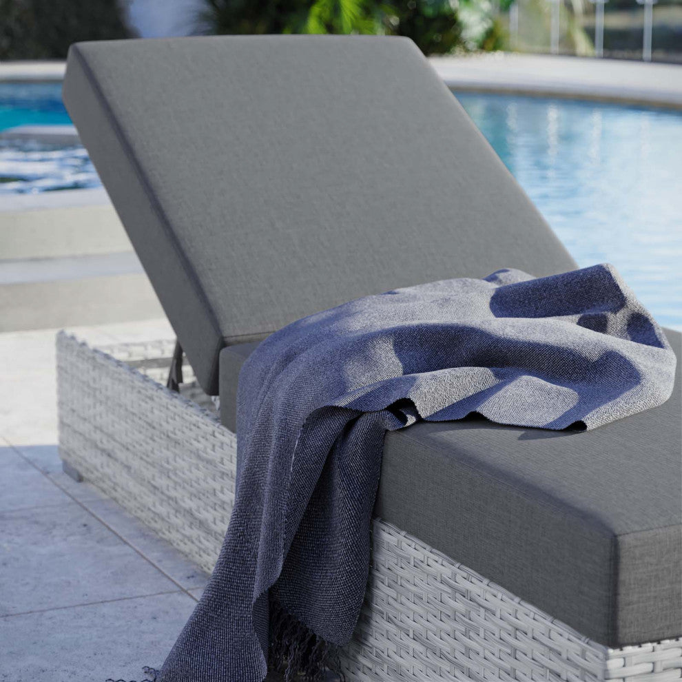 Lounge Chair Chaise, Rattan, Wicker, Gray, Modern, Outdoor Patio Bistro