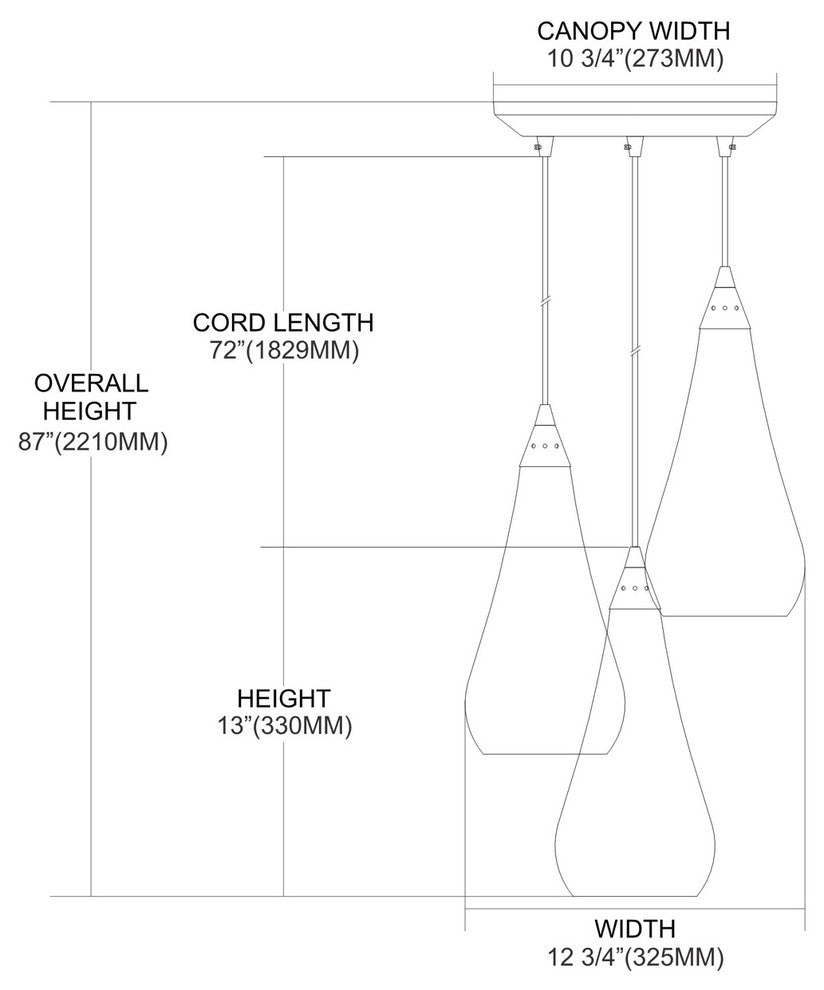 Curvalo 3-Light Satin Nickel Pendant, Ruby Crackle
