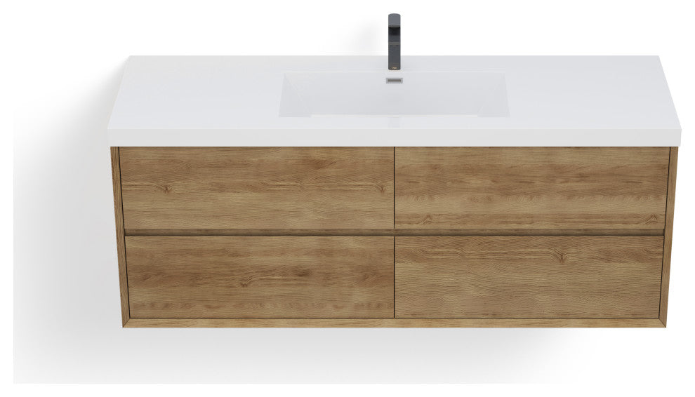 Skylar Bathroom Vanity, White Oak, 60", Single Sink, Wall Mount