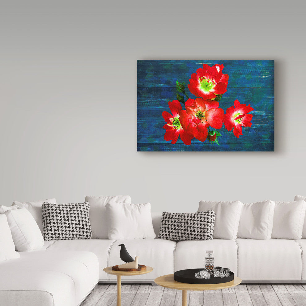 "Red Flowers-Blue" by Ata Alishahi, Canvas Art, 30"x47"