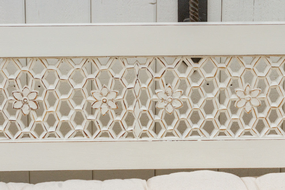 Very Long Antique White Floral Jali Daybed