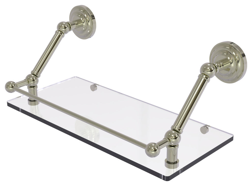 Prestige Que New 18" Floating Glass Shelf with Gallery Rail, Polished Nickel