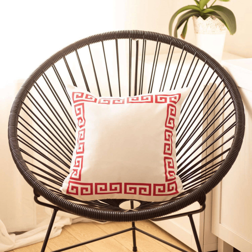 Red and White Greek Key Classic Throw Pillow
