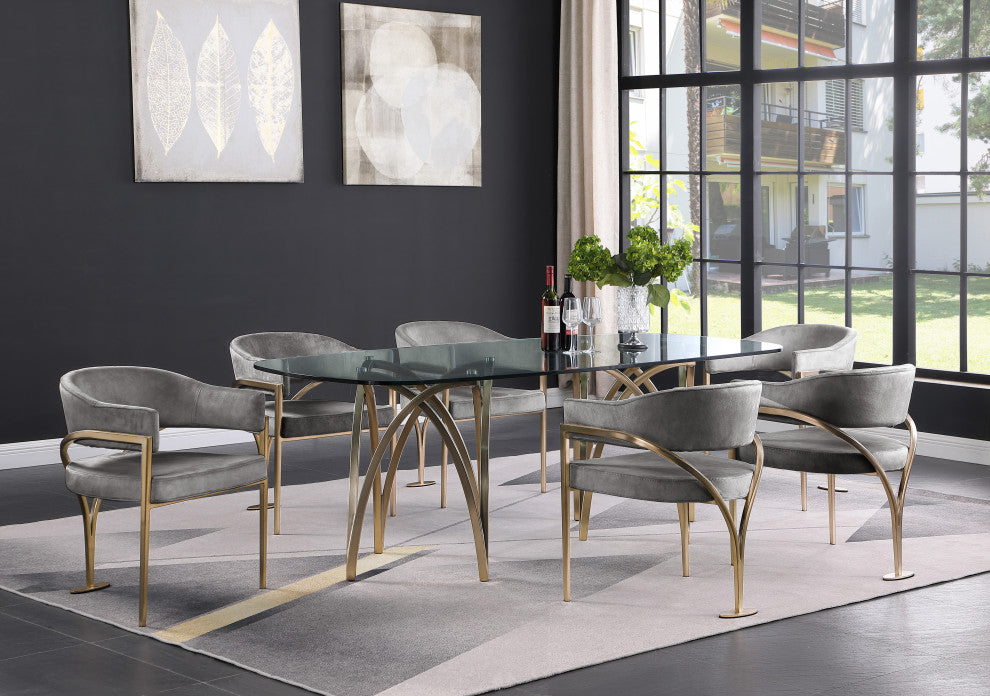 Madelyn Upholstered Dining Chair, Set of 2, Gray, Velvet, Gold Finish