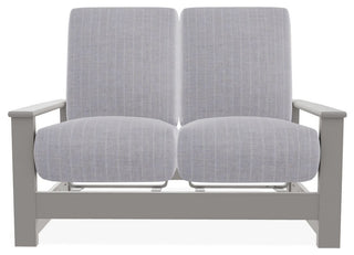 Leeward Deep Seat Outdoor Loveseat with Hidden Motion, Ticking Fog/Warm Gray